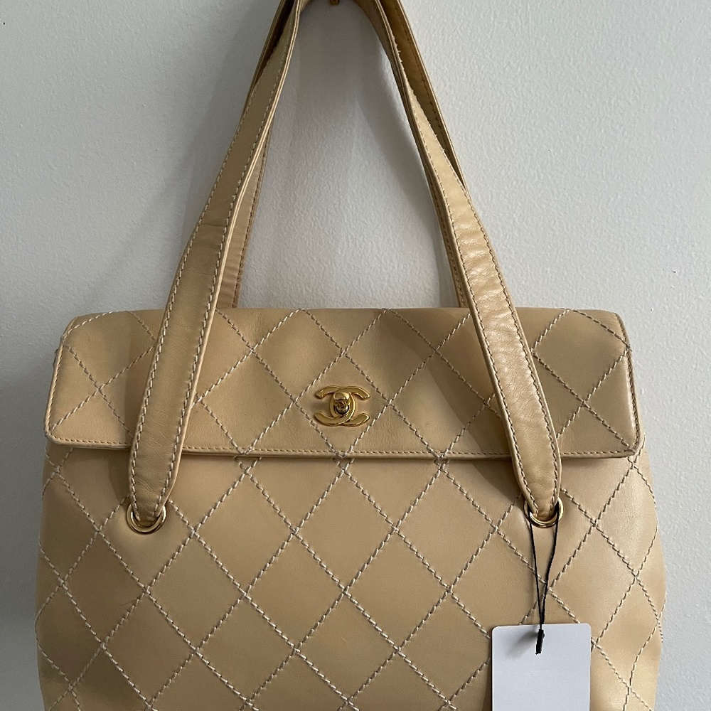 Chanel Wild Stitch beige flap bag
